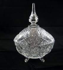 Wetherford pattern cambridge glass rose bowl, a cupped shape vase with diamond band and panel pattern. Vintage Lead Crystal Footed Candy Dish Germany Lead Crystal Crystals Crystal Collection