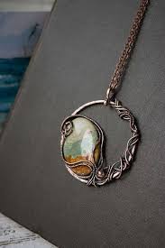 Malachite Necklace For Women Circle Copper Pendant Etsy Wire Work Jewelry Work Jewelry Wire Jewelry Designs