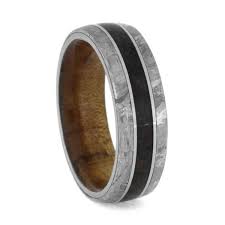 Dinosaur Bone Men S Ring With Meteorite Kauri Wood Sleeve 3639 Mens Wedding Bands Meteorite Ring Dinosaur Bone Ring