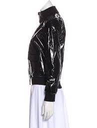 Black R13 Patent Leather Bomber Jacket With Rib Knit Trim Throughout Dual Flap Pockets At Hips And Exposed Leather Bomber Jacket Leather Bomber Bomber Jacket