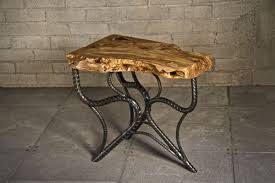 Olive Wood Side Table With Forged Rebar Base By Randy Doering Via Behance Metal Furniture Side Table Wood Steel Furniture