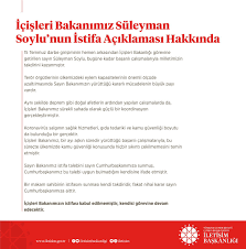 Soylu'nun açıklamalarından satır başları şöyle: T C Iletisim Baskanligi On Twitter Icisleri Bakanimiz Suleyman Soylu Nun Istifa Aciklamasi Hakkinda