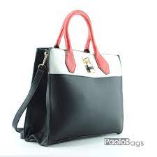 ДАМСКИ ЧАНТИ: Дамска чанта с дълга дръжка за рамо комбинация от черно  червено и черно