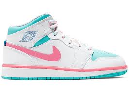 Jordan 1 Mid White Pink Green Soar Gs In 2020 Jordan Shoes Girls Pink Jordans Nike Air Jordan Shoes