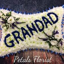 Grandad funeral flowers red and white. Blue Grandad Pillow