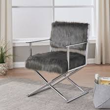 Goujxcy fluffy desk chair, faux fur height adjustable swivel vanity accent chair, modern home office desk chair. Faux Sheepskin Directors Chair Grey Forever Furniture