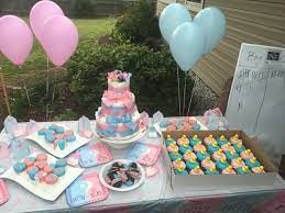 Affordable Gender Reveal Party Walmart Decorations And Sam S Club Cupcakes And Dollar Tree Favors Baby Shower Cakes Shower Cakes Modern Baby Shower Cake