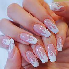 Red holographic glitter flame false nails. Amazon Com Eollan Glossy Long Press On Nails White Flame Fake Nails Coffin False Nails Full Cover Acrylic Nails For Women And Girls 24pcs Flame Beauty