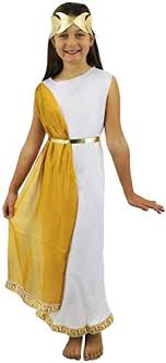 Fascia per la testa con gemma, vestito con toga e cinta. Costume Da Dea Romana E Greca Da Ragazza Tunica Bianca Con Fascia E Copricapo Dorati