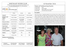 16 November 2016 NORTHCLIFF ROTARY CLUB Diary of Forthcoming Events