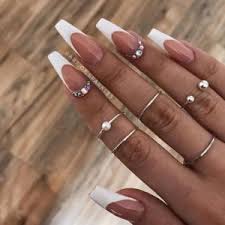 Sparkly oval white acrylic nails designs. Nails Coffin White Tip Nailstip