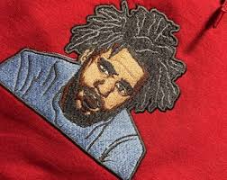 J. Cole Face Burgundy Embroidered Hoodie
