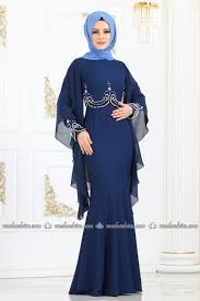 Moda Selvim Kollari Pelerinli Incili Abiye 5161ay342 Indigo Aksamustu Giysileri The Dress Dantel Elbise