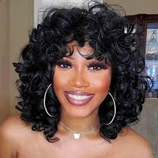 Amazon.com : andromeda Curly Wigs for Black Women Soft Black Short Curly  Wig with Bangs Afro Loose Curls Heat Resistant Synthetic Wig for African  American Women (Black) : Beauty & Personal Care