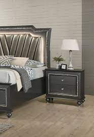 Lettner light gray sleigh storage bedroom set. Glam Queen Storage Bedroom Set 3p W Led Lights Metallic Grey 27280q Kaitlyn Acme Kaitlyn 27280q Set 3