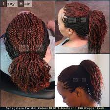 Senegalese Twists Colors 1b Off Black And 350 Copper Red With Curls In A Ponyta Senegalese Twist Hairstyles Braiding Hair Colors Micro Braids Hairstyles