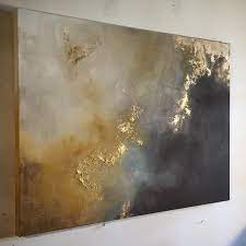 Large Painting Gold Leaf Abstract Yellow And Brown 30 X 40 Aerial Storm Large Painting Gold Leaf Art Abstract