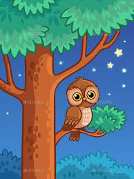 Bird Sitting On Tree Branch Drawing Owl At Night Sit On A Tree Branch Art Drawings For Kids Scenery Drawing For Kids Branch Drawing