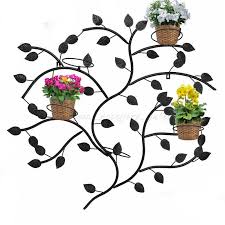 Black Iron Wall Mounted Potted Plants Stand With 5 Circle Holder Tree Design Au Iron Plant Iron Plant Stand Plant Stand