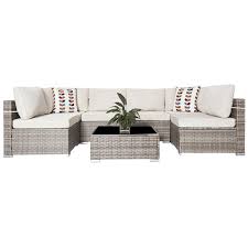 What kind of patio furniture does walmart have? 7 Piece Patio Furniture Sets All Weather Grey Pe Wicker Furniture Set Patio Sectional Conversation Sofa Set With Coffee Table Removable Grey Cushions Walmart Com Walmart Com