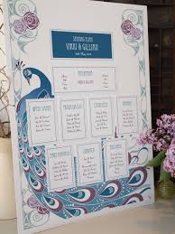 Wedding Seating Plan Art Deco Peacock In Turquoise Blues