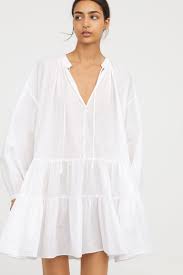 Wide Flounced Tunic White Ladies H M Ie Lil White Dress Tunic Outfit Tent Dress