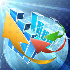 arrows and charts over the globe global economy concept stock vector image