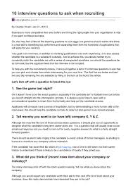 10 Interview Questions To Ask When Recruiting