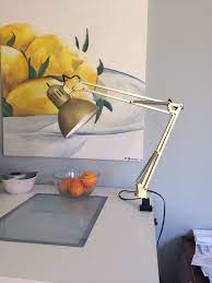 Gold Ikea Tertial Lamp Sprayed With Krylon Premium 18k Gold Spray Paint Lamp Workspace Inspiration Craft Room