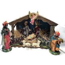 Vintage Sears 13 Pc Lighted Musical Papier Mache Nativity Set W Box 1960 S