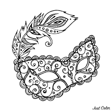 Disegni Maschere Di Carnevale Maschera Con Ornamenti Disegno Maschera Con Piuma Pagine Da Colorare Per Adulti Maschere Maschera