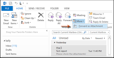 Forward as Attachment command in the Outlook ribbon, AI generated