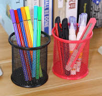 Office Round Desk Steel Mesh Pencil Cup Pen Holder Silver, 2374-2