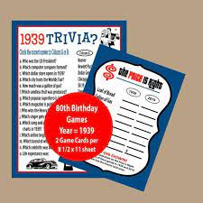 We like to think of these type of quizzes as the cliff notes of history. 80th Birthday Party Games 80th Birthday Ideas 1941 Trivia Etsy Birthday Games 80th Birthday Party 80th Birthday
