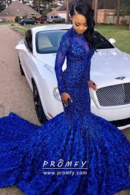 Long Black And Blue Prom Dress Beaded Cobalt Blue Illusion 3d Rosette Prom Dress Blue Mermaid Prom Dress Black Girl Prom Dresses Royal Blue Prom Dresses
