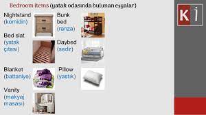 İngilizce oturma odası hakkındaki kelimeleri oyunlar, alıştırmalar ve resimler, bulmacalar ve testler eşliğinde sesli olarak burada öğrenebilirsiniz. Bedroom Items Yatak Odasi Esyalari Lesson Ders 10 Youtube