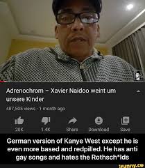 Find and save xavier naidoo memes | from instagram, facebook, tumblr, twitter & more. Adrenochrom Xavier Naidoo Weint Um A Unsere Kinder 20k 1 4k Share Download Save German Version Of Kanye West Except He Is Even More Based And Redpilled He Has Anti Gay Songs And