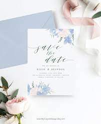 Floral Wedding Save The Dates Template Dusty Blue Wedding Etsy Floral Wedding Save The Dates Blush Wedding Invitations Blue Wedding Invitations