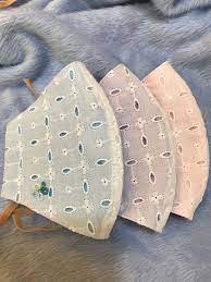 レースが可愛い 立体ダブルガーゼマスク 優しい色のシャーベットカラー ブルー ポケット付き マスク ベージュ レース ハンドメイド