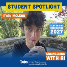 Electrical Engineering major Ryan Mclean is back for a second summer as a  Teaching Fellow for our pre-college summer program, "Engineering with AI!",  @ryan.s.mclean @TuftsPreCollege @TuftsEngineer
