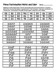 What is the prime factorization of 72? Prime Factorization Match And Color Prime Factorization Exponential Prime