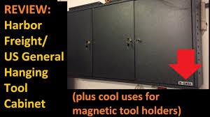 This set includes (2) lockers, (2) cabinets with a drawer, (1) tall cabinet, (1) wood work top, and (3) smaller top wall cabinets that are all fully lockable and have side holes to connect them together. Us General Hanging Tool Cabinet Harbor Freight Review Plus Magnetic Tool Holders Youtube