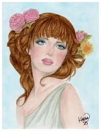 Portrait by Dinsidik. Colored with pencils (Giotto Stilnovo skin colours,  Prismacolor, Luminance) watercolors for the background (Zenacolor, Titan,  W&N) and a bit of white Signo gel pen