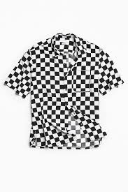 Black And White Checkered Button Up Shirt Uo Checkered Rayon Short Sleeve Button Down Shirt Casual Shirts For Men Button Down Shirt Casual Shirts