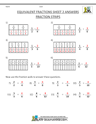 Equivalent Fractions Sheet 2 Fraction Strips Answers Fractions Worksheets Math Fractions Worksheets Math Exercises
