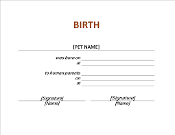Sample dog birth certificate | templates at. Pet Certificate Of Birth Templates At Allbusinesstemplates Com