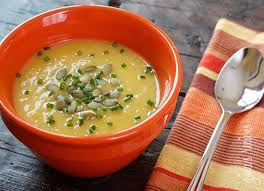 Roasted Acorn Squash And Leek Soup With Pepitas Recipe Leek Soup Acorn Squash Recipes Acorn Squash