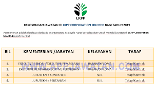 Spm/svm/skm jabatan perkhidmatan awam kekosongan : Jawatan Kosong Terkini Di Lkpp Corporation Sdn Bhd Appjawatan Malaysia