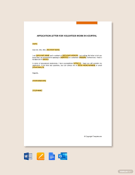 Free Application Letter For Volunteer Work In Hospital Template Google Docs Word Template Net In 2021 Application Letters Application Letter Template Lettering
