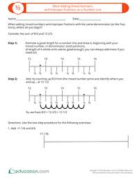 Find the missing number : More Adding Mixed Numbers And Improper Fractions On A Number Line Worksheet Education Com